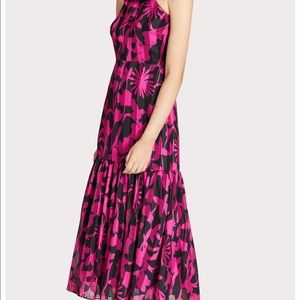 Shadow Floral Burnout Striped Halter Dress